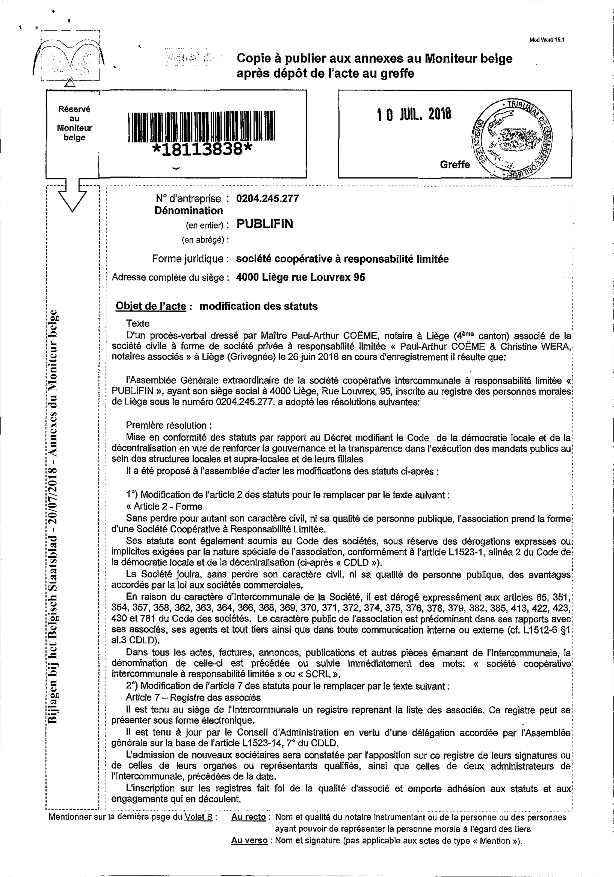 BijlagenbijhetBelgischStaatsblad-20/07/2018-AnnexesduMoniteurbelge