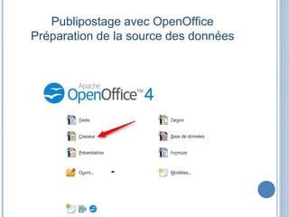 Publipostage avec OpenOffice
Préparation de la source des données