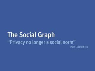 The Social Graph
“Privacy no longer a social norm”
                             - Mark Zuckerberg
 