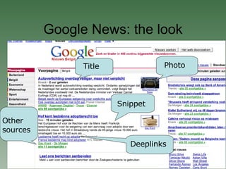 Google News: the look Photo Title Snippet Deeplinks Other sources 