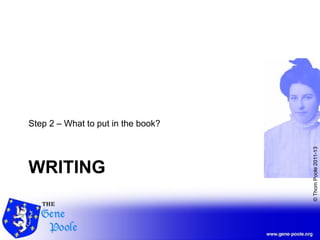 ©ThomPoole2011-13
WRITING
Step 2 – What to put in the book?
 
