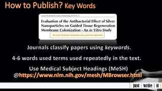 Journals classify papers using keywords.
4-6 words used terms used repeatedly in the text.
Use Medical Subject Headings (MeSH)
@
 