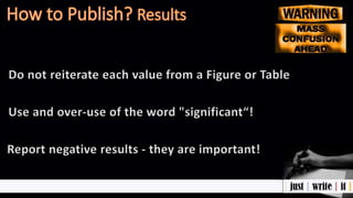 Do not reiterate each value from a Figure or Table
Use and over-use of the word "significant“!
Report negative results - they are important!
 