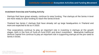 HTTP://TECHSAUCE.CO
COPYRIGHT 2019 TECHSAUCE CO.,LTD
Contributor Comments on Ecosystem Activities and Funding Movement
Inv...