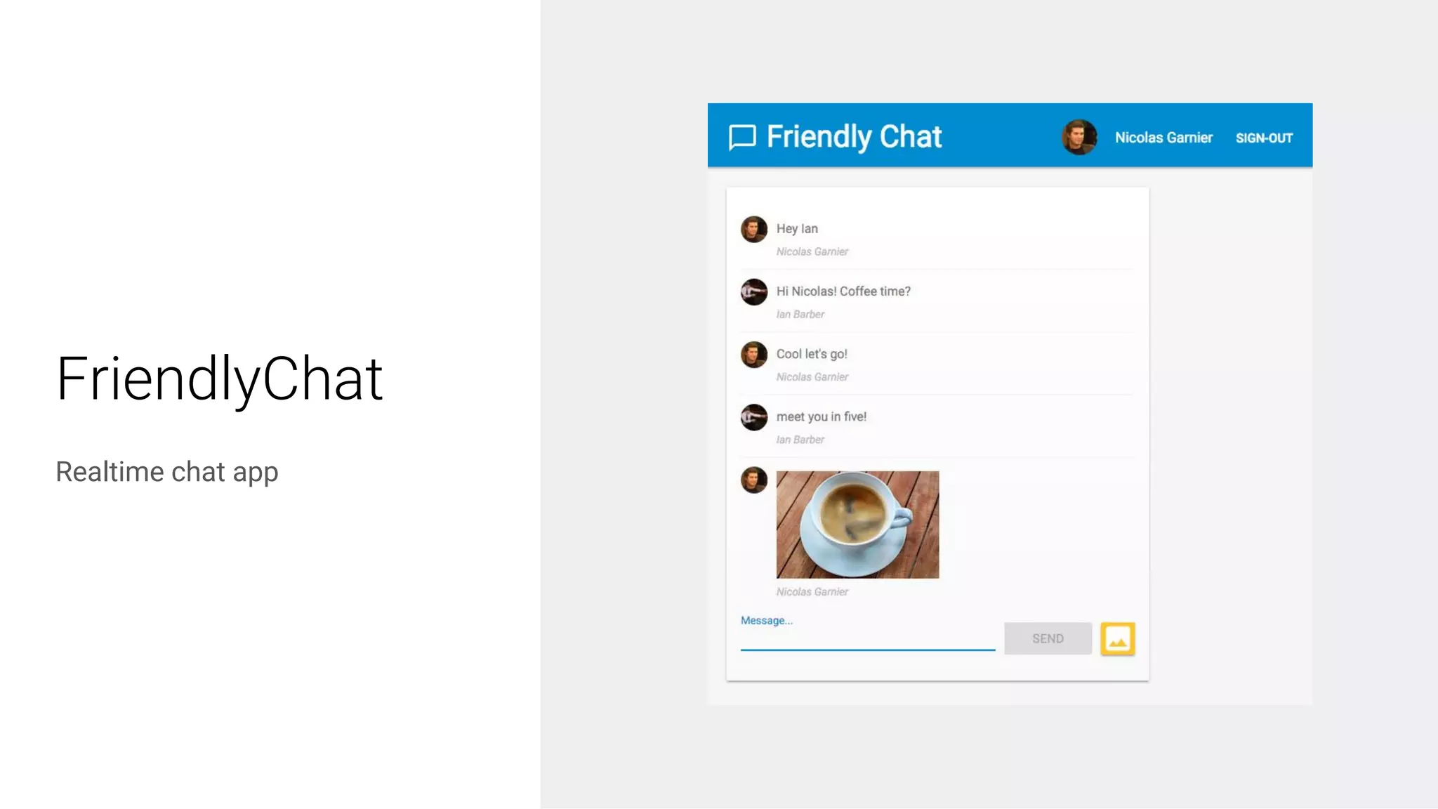 tinyurl.com/functions-lab | @bretmcg
FriendlyChat
Realtime chat app
 
