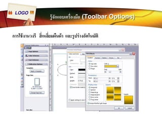 LOGO รู้จักแถบเครืÉองมือ (Toolbar Options) 
การใช้งานวงรี สีÉเหลีÉยมผืนผ้า และรูปร่างอัตโนมัติ 
 