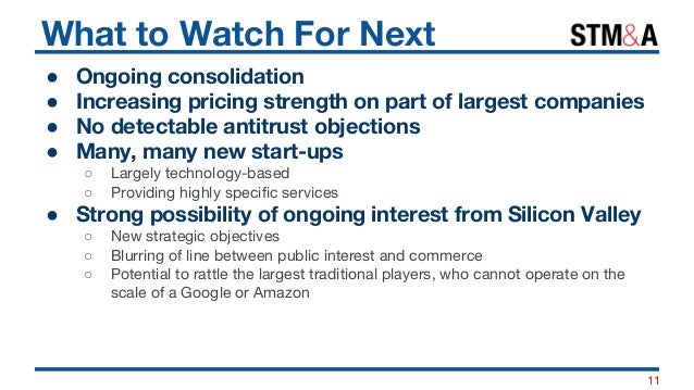 What to Watch For Next
● Ongoing consolidation
● Increasing pricing strength on part of largest companies
● No detectable ...