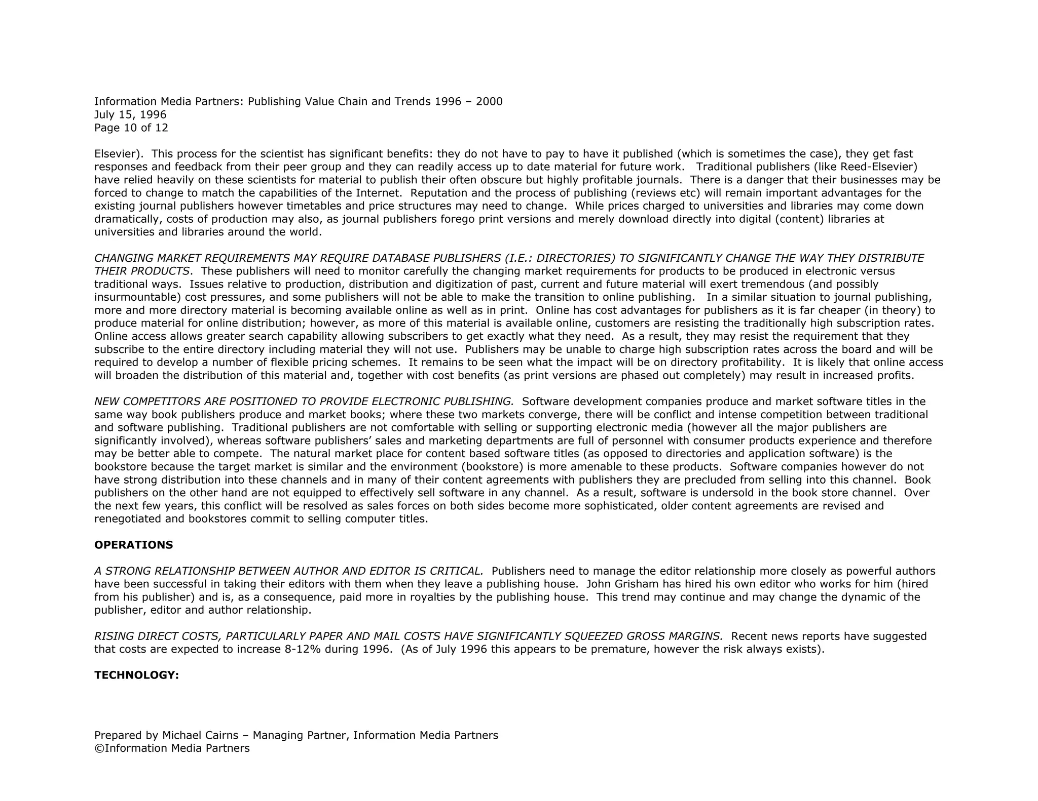Publishing Value Chain & Trends 1996 2000