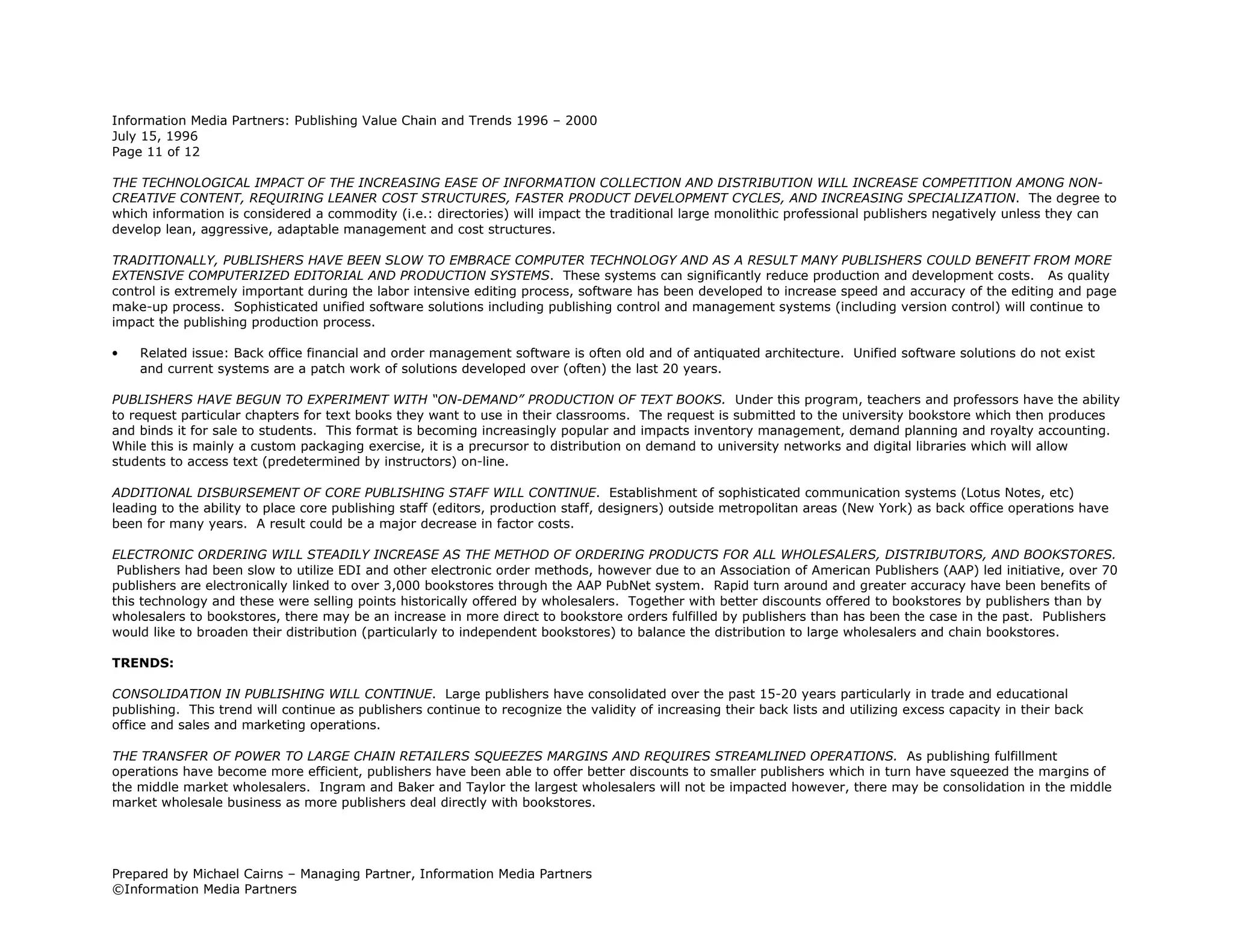 Publishing Value Chain & Trends 1996 2000