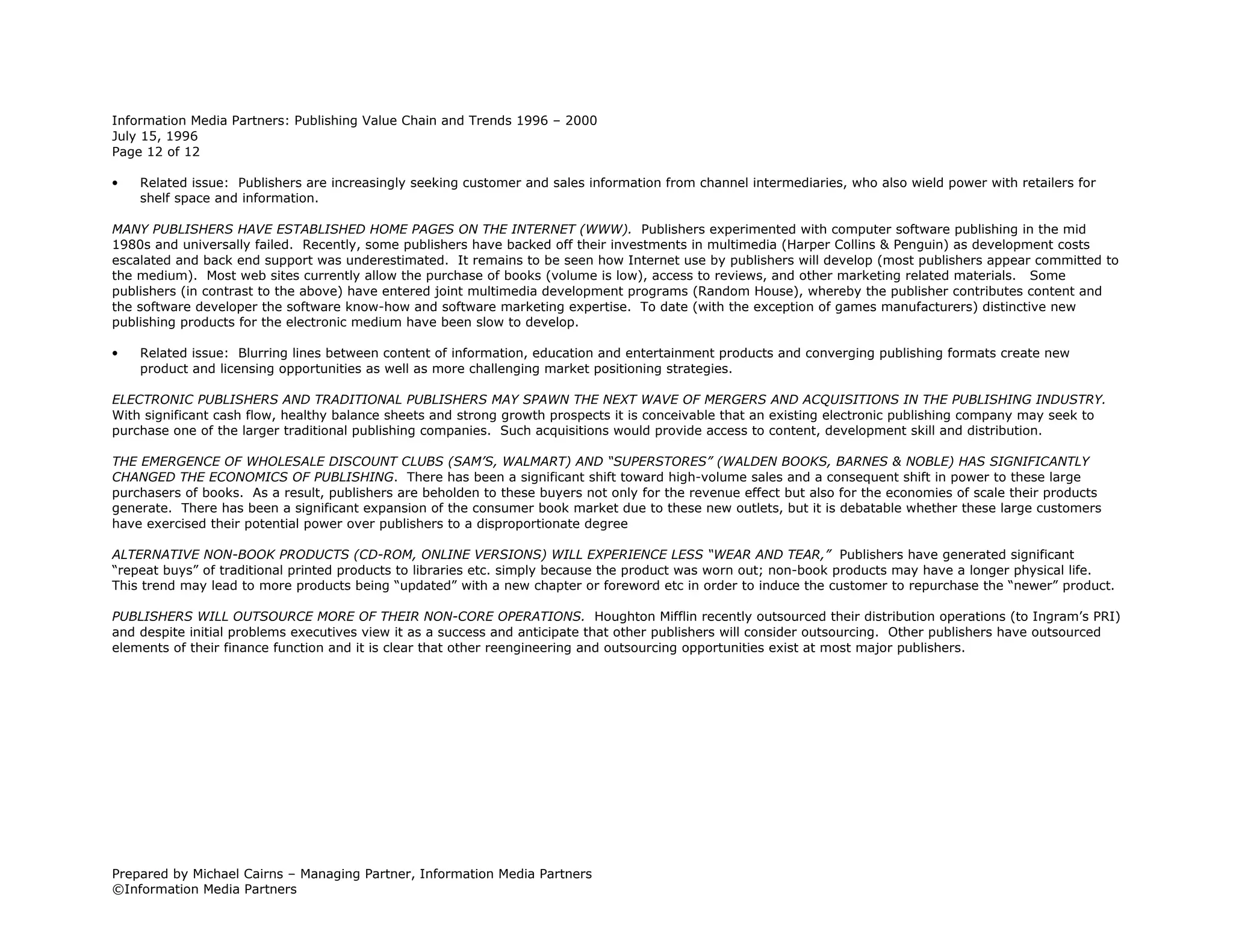 Publishing Value Chain & Trends 1996 2000