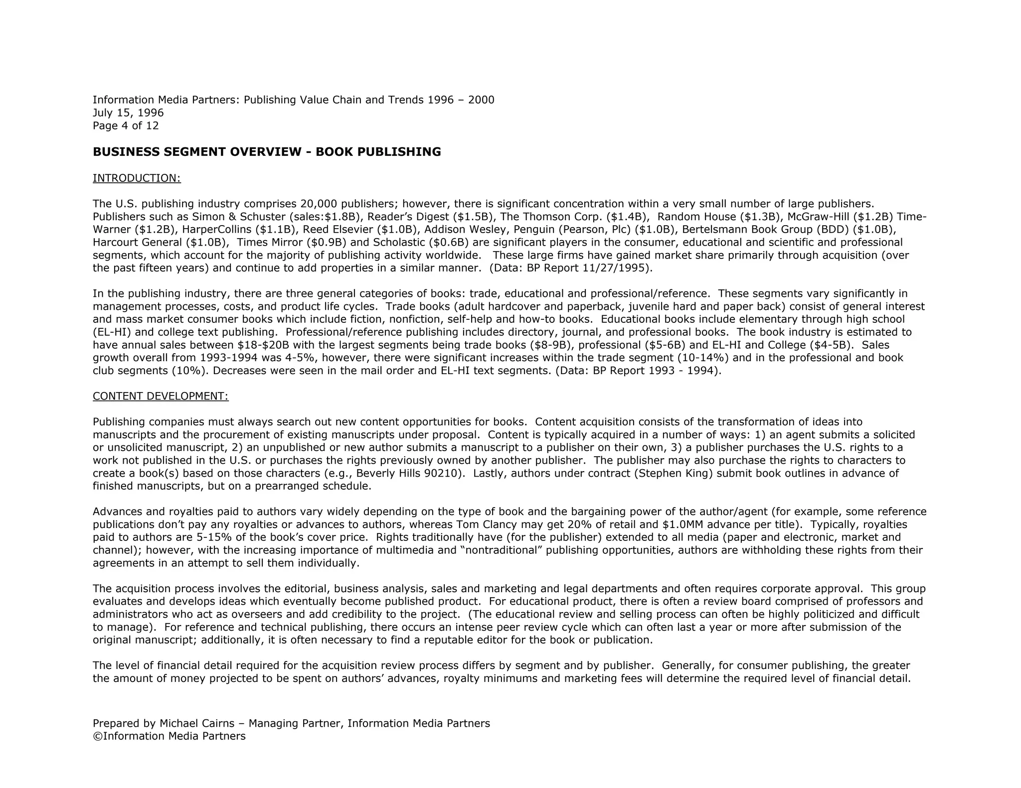 Publishing Value Chain & Trends 1996 2000