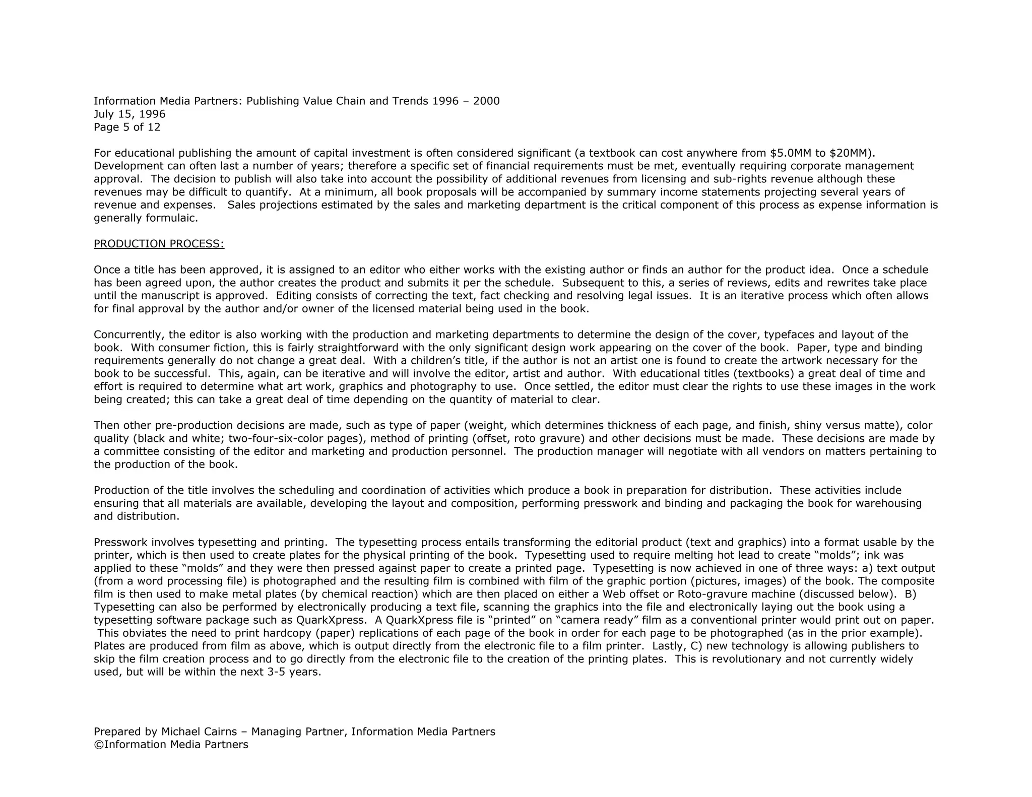 Publishing Value Chain & Trends 1996 2000