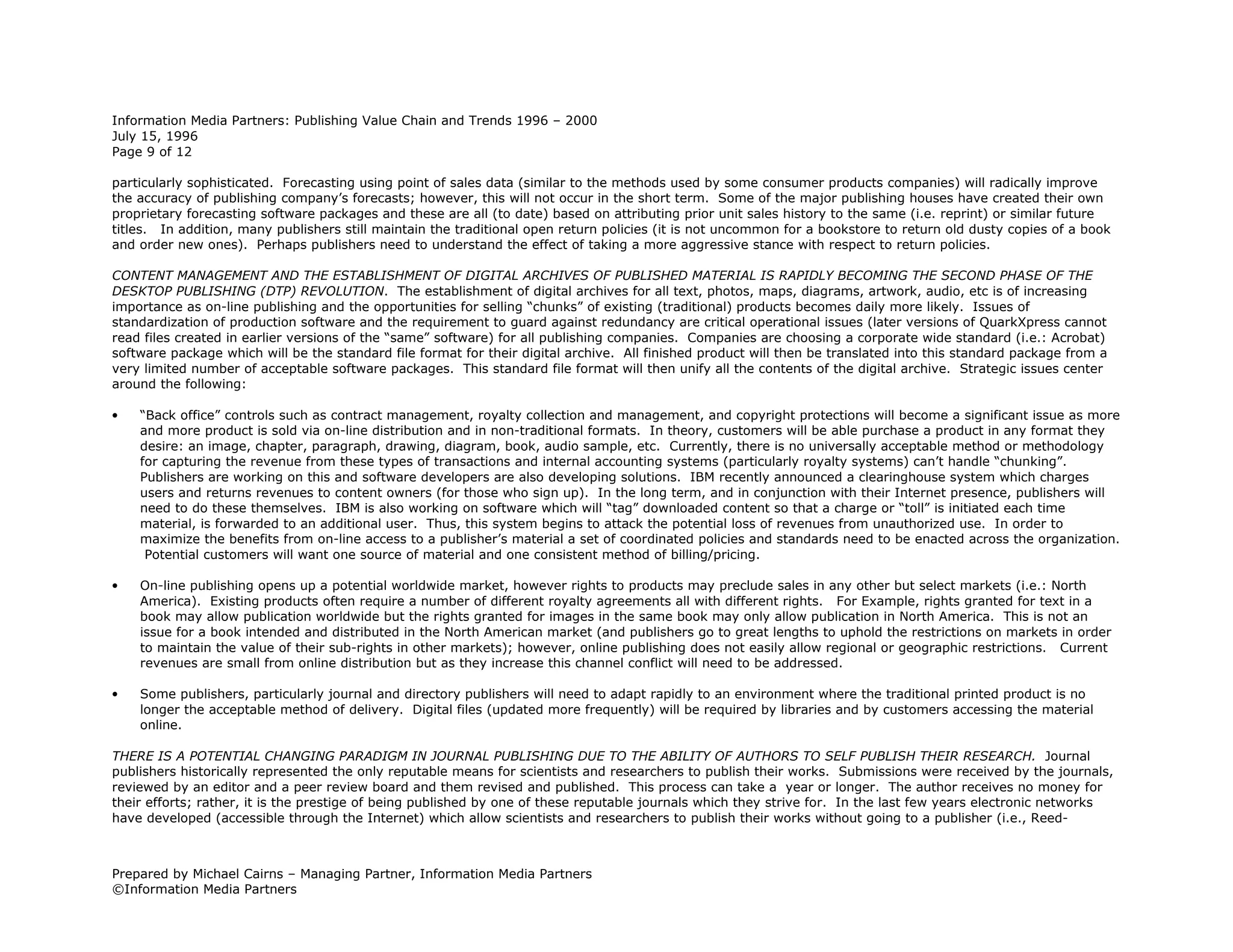 Publishing Value Chain & Trends 1996 2000