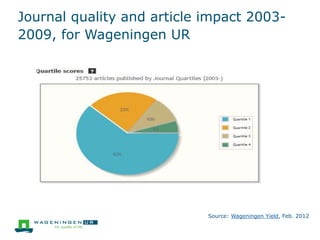 Journal quality and article impact 2003-
2009, for Wageningen UR
Source: Wageningen Yield, Feb. 2012
 