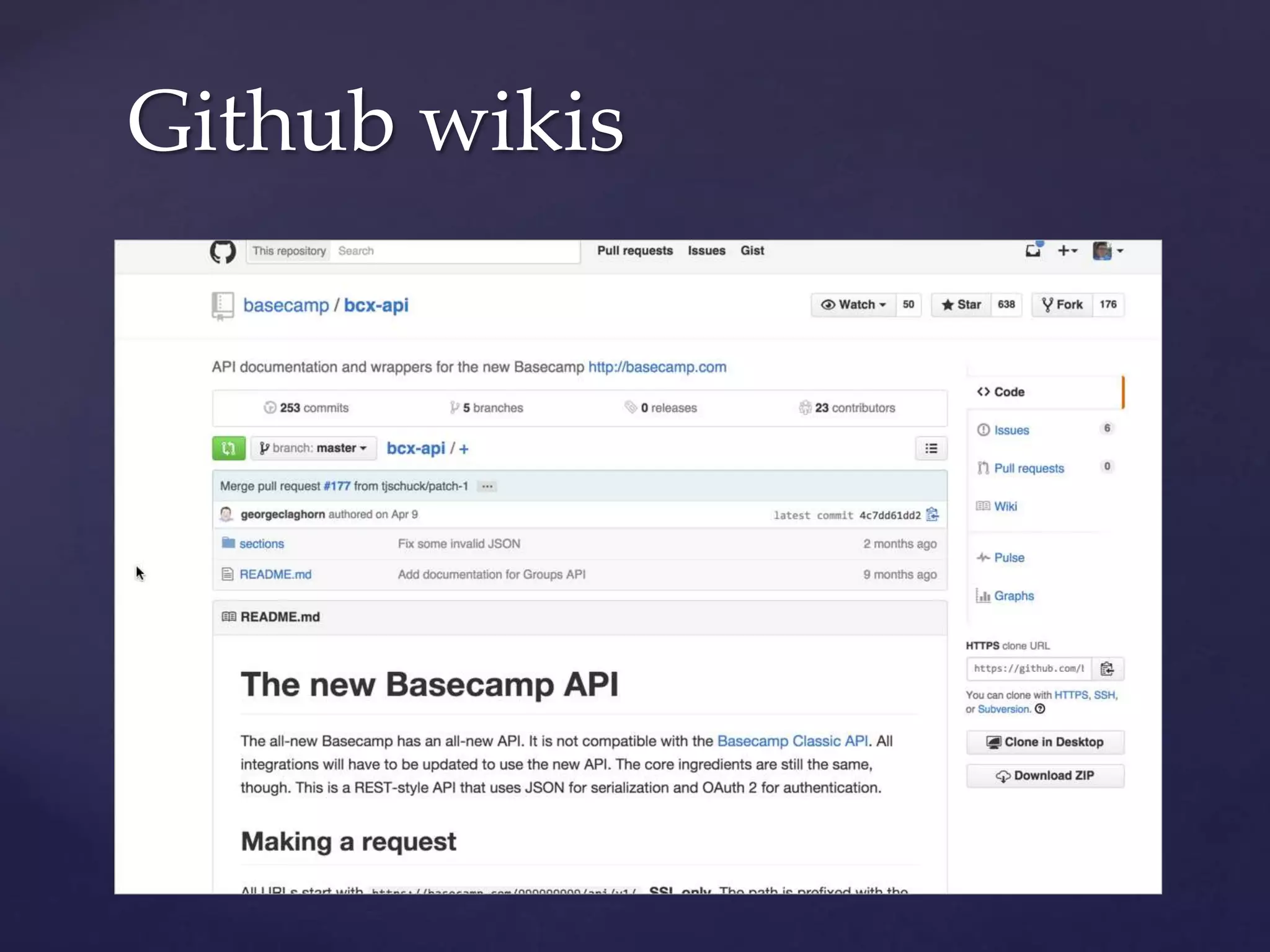 Github wikis
 