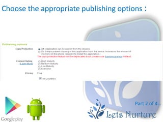 Choose the appropriate publishing options :




                                       Part 2 of 4…
 