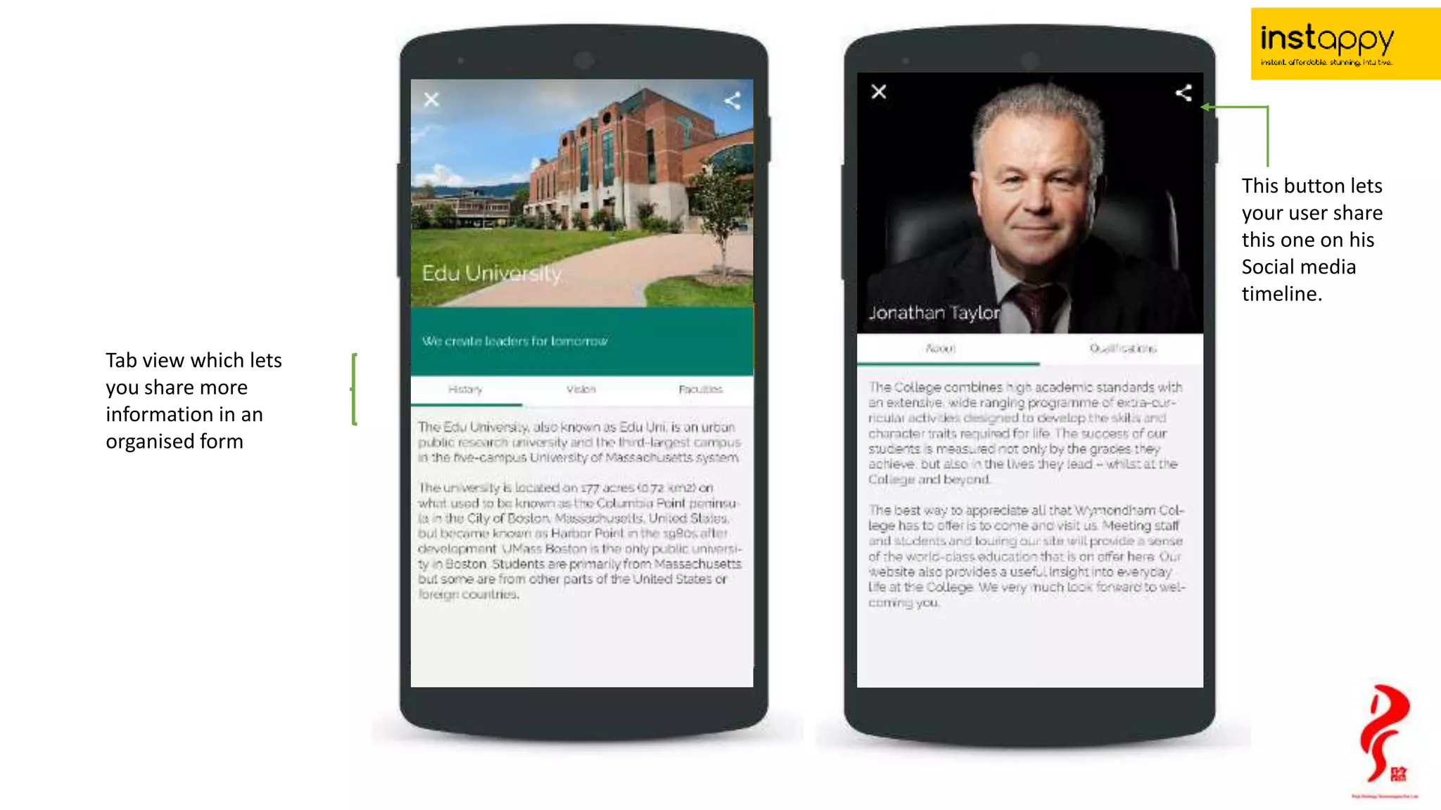 Consumer Journey
Tab view which lets
you share more
information in an
organised form
This button lets
your user share
this one on his
Social media
timeline.
 