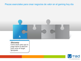 A
Discovery
Cómo hacer para que tu
juego llame la atención
justo entre el target
apropiado
Piezas esenciales para crear negocios de valor en el gaming hoy día
 
