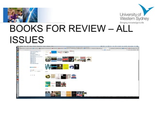 BOOKS FOR REVIEW – ALL 
ISSUES 
 