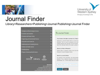 Journal Finder 
Library>Researchers>Publishing>Journal Publishing>Journal Finder 
 