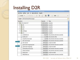 Installing D2R




                 09/11/2011   Jornadas de Software Libre y Web 2.0   30
 