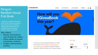 Penguin
Random House
First Book
Largest U.S. publisher introduces
social media hashtag campaign to
promote discussion of b...