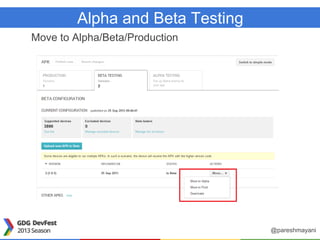 Alpha and Beta Testing
Move to Alpha/Beta/Production
@pareshmayani
 