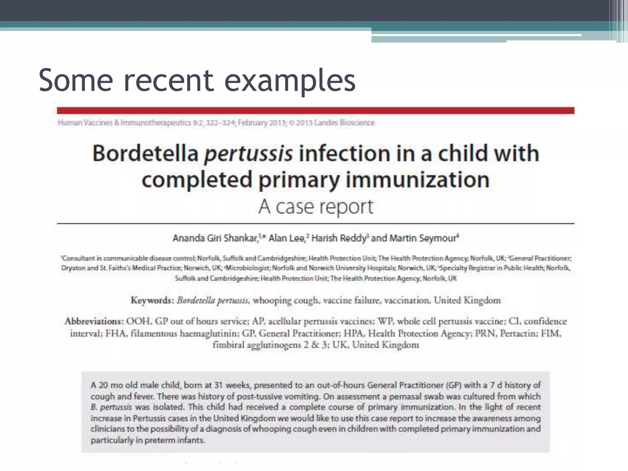 Some recent examples
 