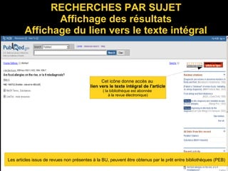 RECHERCHES PAR SUJET
Affichage des résultats
Affichage du lien vers le texte intégral
Cet icône donne accès au
lien vers le texte intégral de l'article
( la bibliothèque est abonnée
à la revue électronique)
Les articles issus de revues non présentes à la BU, peuvent être obtenus par le prêt entre bibliothèques (PEB)
 