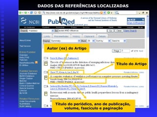Autor (es) do Artigo
Título do periódico, ano de publicação,
volume, fascículo e paginação
Título do Artigo
DADOS DAS REFERÊNCIAS LOCALIZADAS
 
