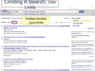 PubMed identifies
17578 articles
Limiting A Search: Use
Limits
 