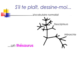 S'il te plaît, dessine-moi...
              Vocabulaire normalisé


                               Descripteurs



                                       Hiérarchie



...un thésaurus
 