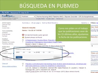 BÚSQUEDA EN PUBMED
Como nos piden en el trabajo
que las publicaciones sean de
los 15 últimos años, ajustamos
la fecha de las publicaciones.
 
