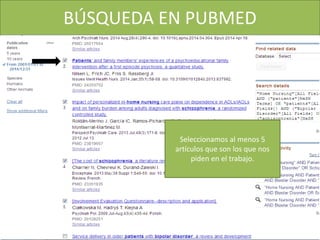 BÚSQUEDA EN PUBMED
Seleccionamos al menos 5
artículos que son los que nos
piden en el trabajo.
 