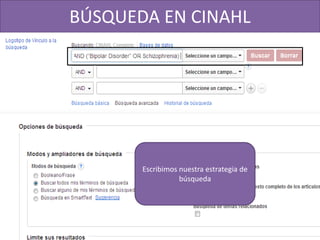 BÚSQUEDA EN CINAHL
Escribimos nuestra estrategia de
búsqueda
 