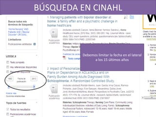 BÚSQUEDA EN CINAHL
Debemos limitar la fecha en el lateral
a los 15 últimos años
 