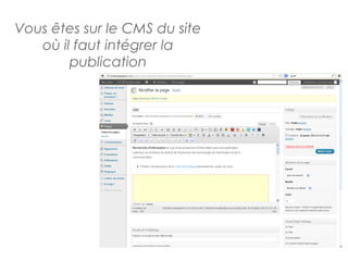 Vous êtes sur le CMS du site
   où il faut intégrer la
        publication
 