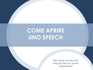 COME APRIRE
UNO SPEECH
Non esiste una seconda
volta per fare una «prima
impressione»
 