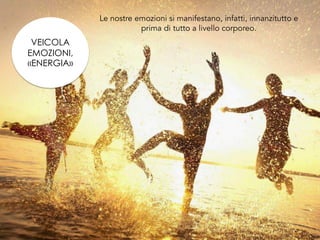 Le nostre emozioni si manifestano, infatti, innanzitutto e
prima di tutto a livello corporeo.
VEICOLA
EMOZIONI,
«ENERGIA»
 