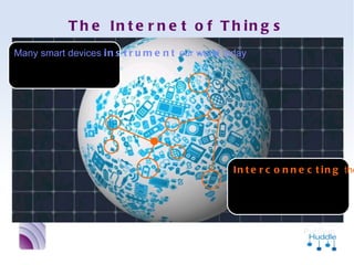 The Internet of Things
Many smart devices
instrument our
world today




                            Interconnecting these
                            smart devices creates
                            a Central Nervous
                            System
 