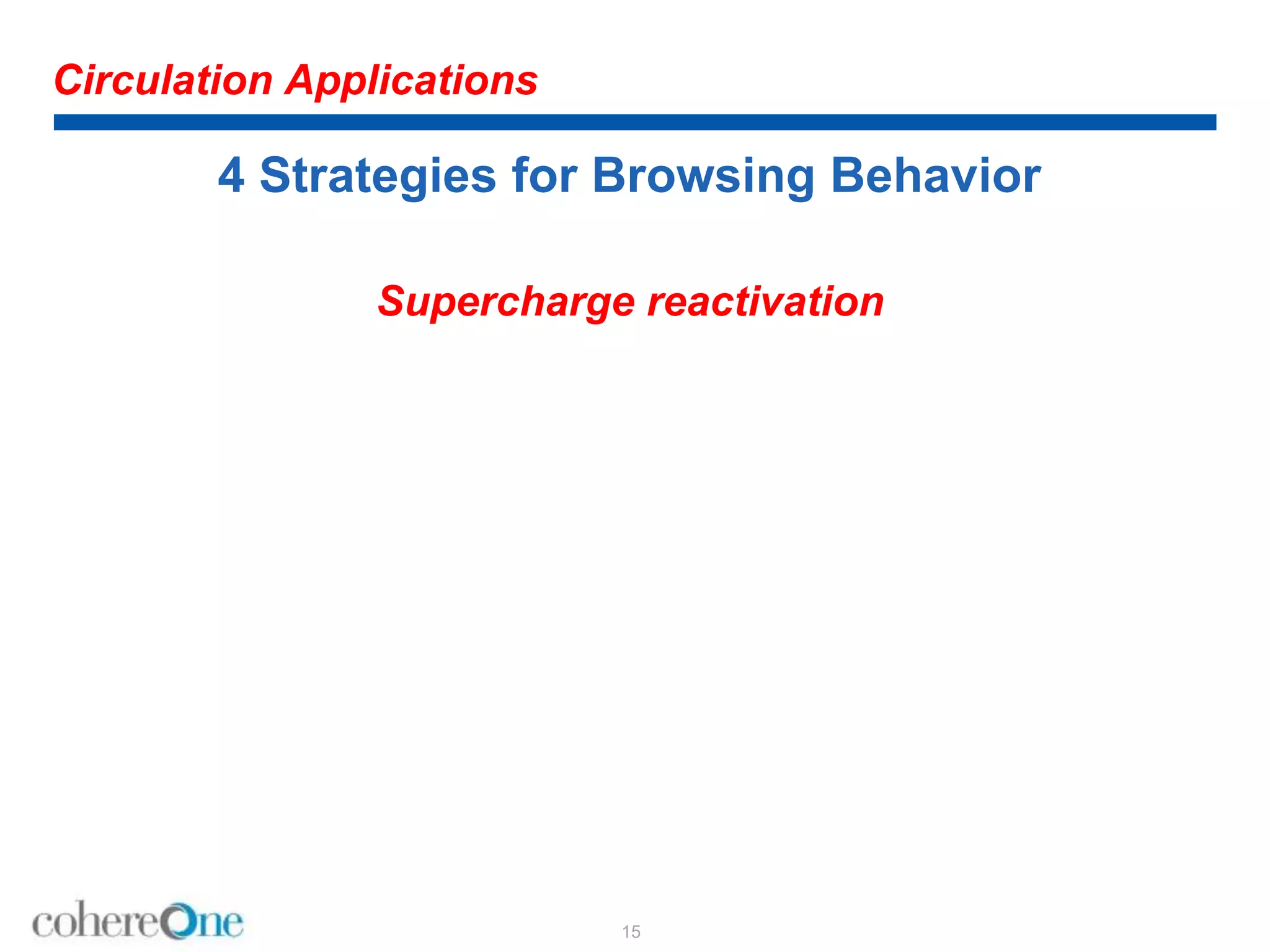 Circulation Applications
4 Strategies for Browsing Behavior
Supercharge reactivation
15
 
