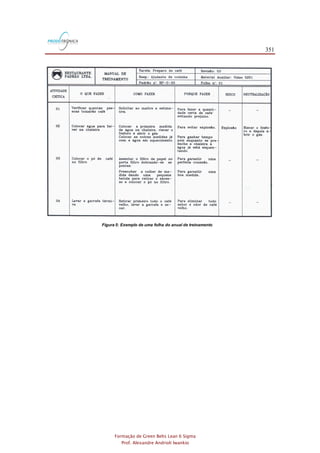 351
Formação de Green Belts Lean 6 Sigma
Prof. Alexandre Andrioli Iwankio
Figura 5: Exemplo de uma folha do anual de treinamento
 