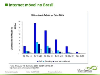 Internet móvel no Brasil Fonte:  Pesquisa TIC Domícilios 2009, CGI.BR e CTIC.BR http://www.cetic.br/pesquisas/index.htm 