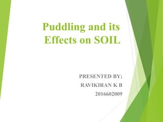 Puddling and its
Effects on SOIL
PRESENTED BY;
RAVIKIRAN K B
2016602009
 