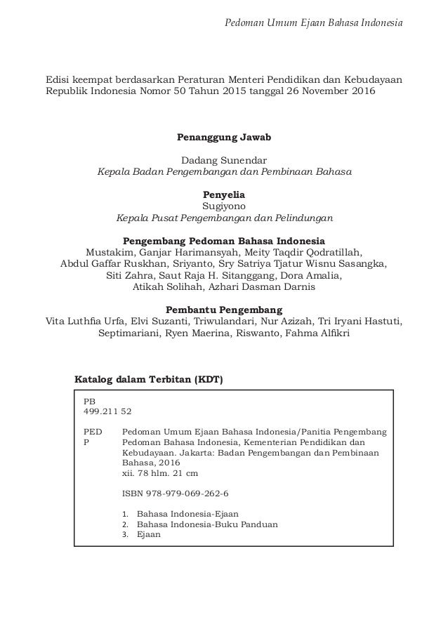 Pedoman Umum Ejaan Bahasa Indonesia Puebi