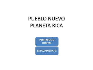 PUEBLO NUEVO
 PLANETA RICA

    PORTAFOLIO
      DIGITAL

   ESTADADISTICAS
 