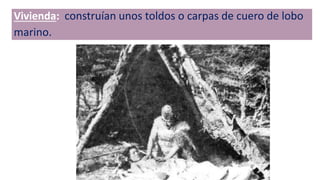 Vivienda: construían unos toldos o carpas de cuero de lobo
marino.
 