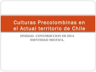 UNIDAD:  CONSTRUCCION DE UNA IDENTIDAD MESTIZA. Culturas Precolombinas en el Actual territorio de Chile 