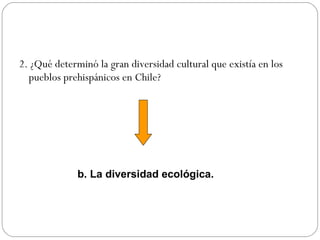 2. ¿Qué determinó la gran diversidad cultural que existía en los pueblos prehispánicos en Chile? b. La diversidad ecológica. 