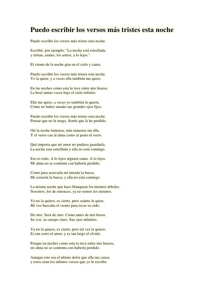 Puedo Escribir Los Versos Más Tristes Esta Noche